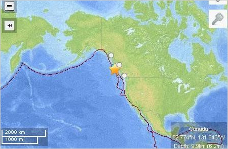 加拿大西部海域发生7.7级地震 发布海啸预警